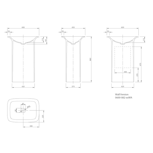Раковина керамическая Knief Glam 60 см 0600-082-01WA напольная цвет белый матовый без отверстий под смеситель - фото 2