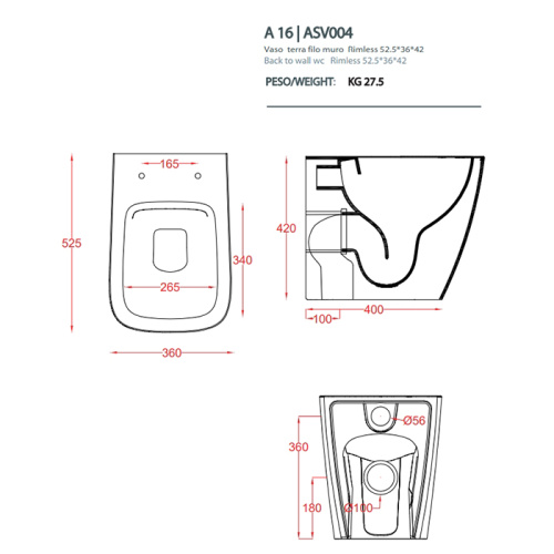 Чаша унитаза напольная Artceram A16 ASV004 39 00 цвет коричневый матовый без сиденья безободковая каскадный смыв - фото 2