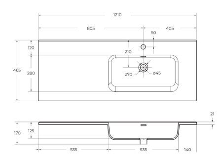 Раковина керамическая BelBagno BB1200ETL-R 120х50 накладная цвет белый 1 отверстие под смеситель
