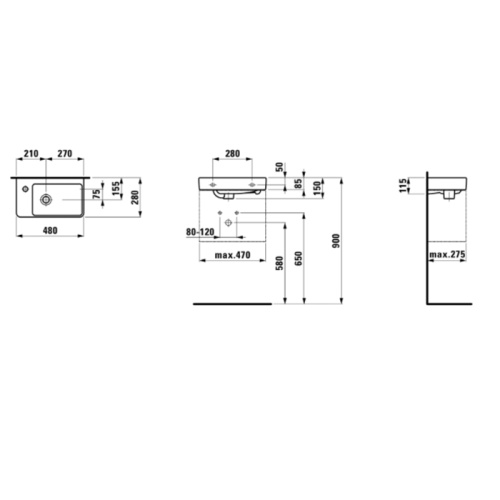 Раковина керамическая Laufen Pro 48 см 8.1595.5.000.104.1 подвесная цвет белый 1 отверстие под смеситель - фото 2