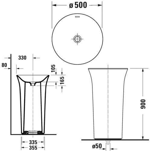 Раковина керамическая Duravit White Tulip 50 см 2703500070 напольная цвет белый без отверстий под смеситель - фото 2