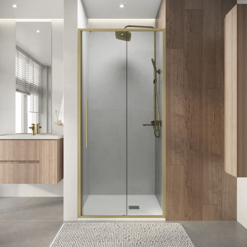 Душевая дверь Niagara Nova NG-44-9ASG 90х195 стекло прозрачное профиль золото брашированное - фото 4