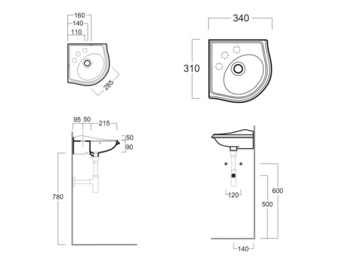Раковина из санфаянса Simas AR 036 bia 34х31 подвесная цвет белый - фото 2