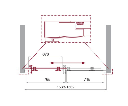 Душевая дверь BelBagno UNO-195 UNO-195-B-BF-1-155-P-Cr стекло рифленое профиль хром глянцевый - фото 2