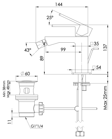 Смеситель Mariani Rebel A14493RE12 на биде черный