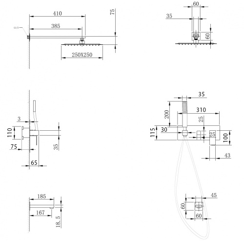 Душевая система ABBER AF8217G встраиваемая в стену - фото 3