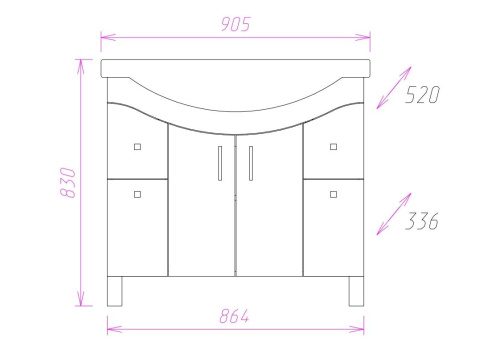 Тумба под раковину Onika Эльбрус 109016 86х34х68 напольная - фото 3