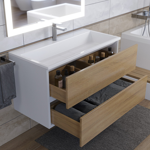 Раковина из литьевого мрамора Uperwood Barsa 2901120346 90х45 полувстраиваемая цвет белый - фото 4