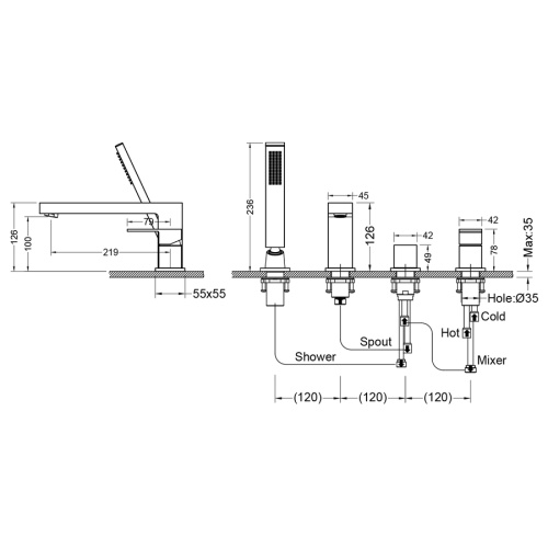 Смеситель Timo Selene 2130/03Y на борт ванны черный матовый - фото 2
