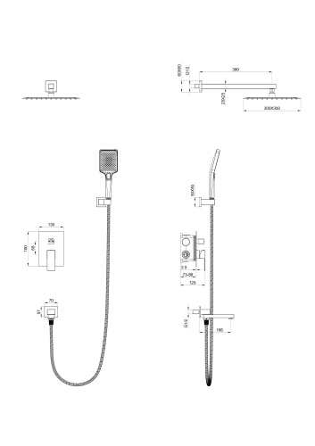 Душевая система Wonzon & Woghand Cube WW-88939016-MB встраиваемая в стену цвет черный - фото 2