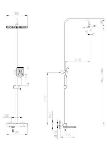 Душевая стойка Rush  ST4235-60 настенная цвет хром - фото 2