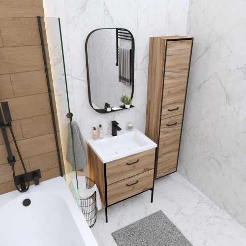 Шкаф-пенал Grossman Неро 303021 35х27х167 подвесной цвет альпийский дуб/черный - фото 4