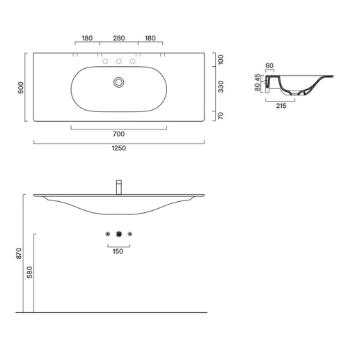 Раковина керамическая Catalano Sfera 125 см 521260021 подвесная цвет белый матовый без отверстий под смеситель - фото 2