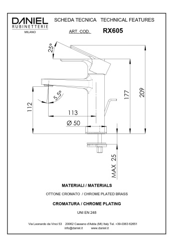 Смеситель Daniel Reflex RX605-CR на раковину хром - фото 2