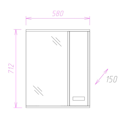 Зеркало-шкаф Onika Гамма 205828 58х15х71 подвесной - фото 3