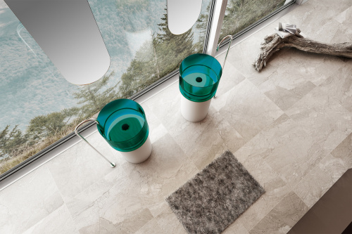 Раковина из полиэфирной смолы Abber KRISTALL AT2701White-Aquamarin 45х45 напольная цвет белый/бирюзовый без отверстий под смеситель - фото 3