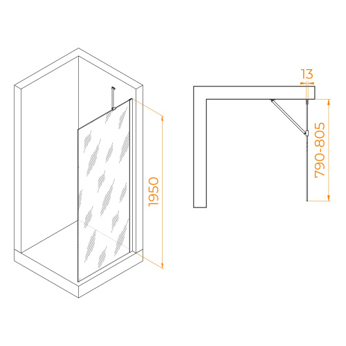 Душевая перегородка RGW Walk In 351011008-16 80х195 стекло прозрачное профиль золото глянцевое - фото 3