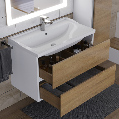 Раковина из литьевого мрамора Uperwood Family 293020630 80х45 полувстраиваемая цвет белый - фото 5