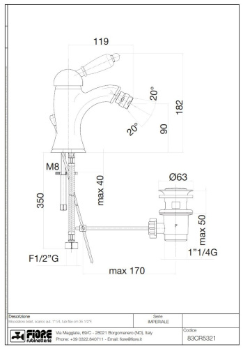 Смеситель Fiore Imperiale 83CR5321 на биде хром - фото 2