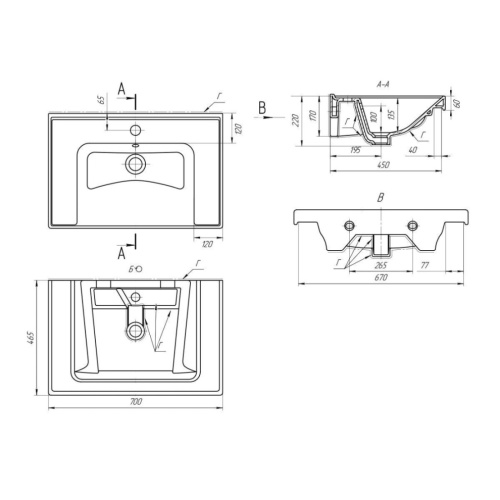 Раковина керамическая Art&Max TECHNO 641600 71х47 подвесная цвет белый - фото 4