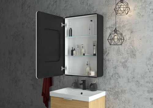 Зеркало-шкаф Art&Max LECCE AM-Lec-560-850-1D-L-DS-F-Nero 57х15х86 подвесной цвет черный матовый - фото 2