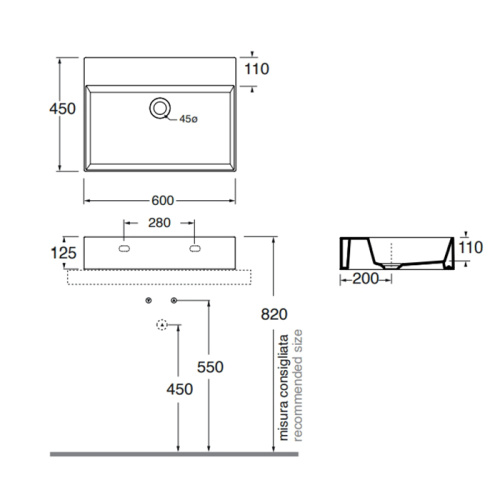 Раковина керамическая Azzurra ELEGANCE 60 см ELLP060450Q0TO*0 подвесная цвет светло-бежевый без отверстий под смеситель - фото 2
