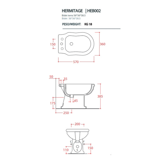 Биде Artceram HERMITAGE HEB002 03 00 nero напольное - фото 2