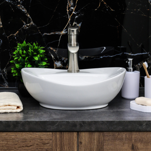 Раковина из сантехнического фарфора Melana 7167-805 60х39 накладная цвет белый 1 отверстие под смеситель - фото 4