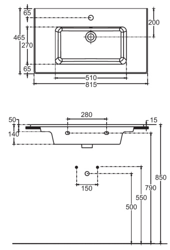 Раковина керамическая Allen Brau Fantasy 4.11025.20 82х47 полувстраиваемая цвет белый 1 отверстие под смеситель - фото 3