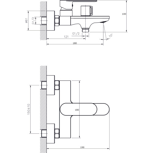 Смеситель для ванны Rush Luson LU1630-44 настенный хром - фото 2