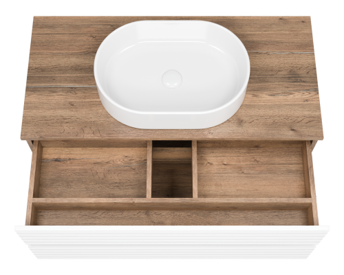 Тумба под раковину Brevita Dakota DAK-09100-19/01-2Я 100х48х43 подвесная цвет белый/коричневый - фото 5