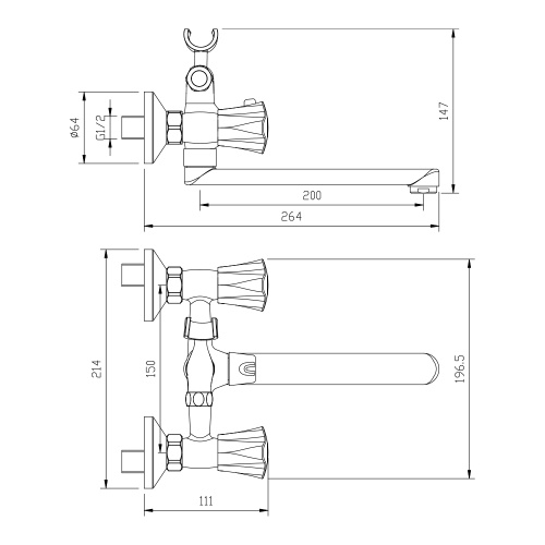 Смеситель для ванны WesnaArt Kamila KAM16-323-23251 настенный хром - фото 2