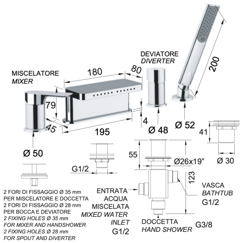 Смеситель Remer Infinity I06 на борт ванны хром - фото 2