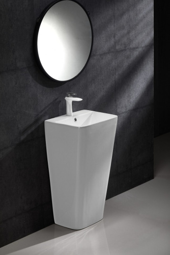 Раковина из санфаянса CeramaLux G302 43х37 напольная цвет белый 1 отверстие под смеситель - фото 2