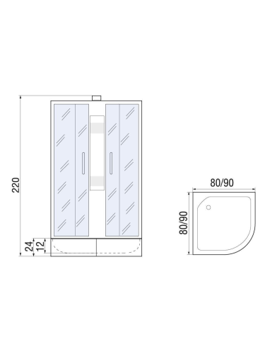 Душевая кабина River NARA LIGHT Б/К XL 80/24 MT -10000006218 80х80 четверть круга без крыши ориентация универсальная - фото 2