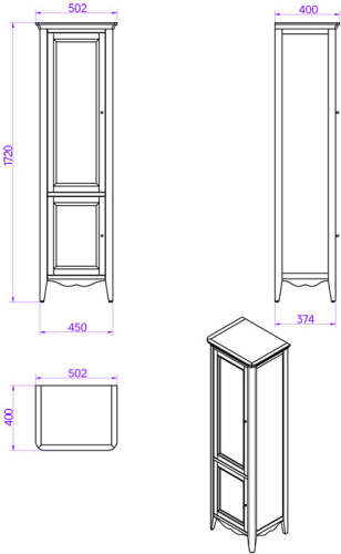Шкаф-пенал TW collection Veronica NUOVO VER2050D-B 50х40х172 цвет белый - фото 2