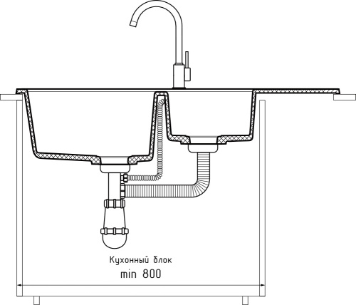 Кухонная мойка Granfest Practik P-980KL черный 98х50 цвет черный поверхность матовая - фото 4