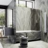 Душевая шторка на ванну Maybah Glass MGV-75-1ш 70х140 стекло тонированное профиль белый ориентация универсальная