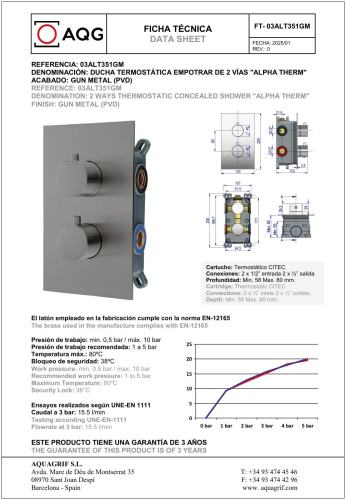 Душевая система AQG Alpha 19ALTEC24212 встраиваемая цвет оружейная сталь - фото 2