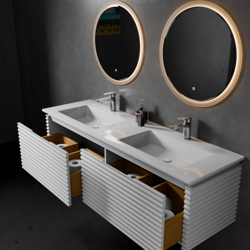 Тумба с раковиной+зеркало Art Decco Jacqueline (Жаклин) AJC15W34D2MF 150x45x40 подвесная цвет белый - фото 3