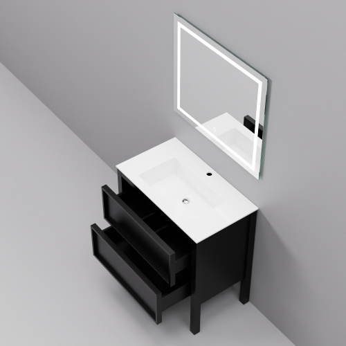 Тумба с раковиной+зеркало Art Decco Elisa (Элиса) AES08F78S1M0 80x45x85 напольная цвет черный дуб - фото 4