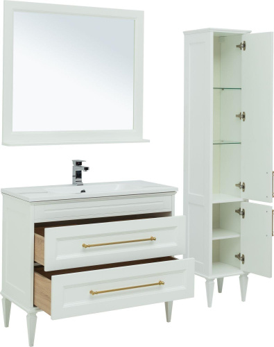 Комплект мебели: тумба с раковиной 101x47x65 + зеркало Aquanet Бостон М 00281192 напольный/подвесной цвет белый - фото 4
