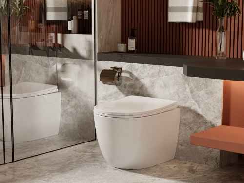 Унитаз приставной Abber Bequem AC1111 белый с сиденьем микролифт безободковый каскадный смыв - фото 2