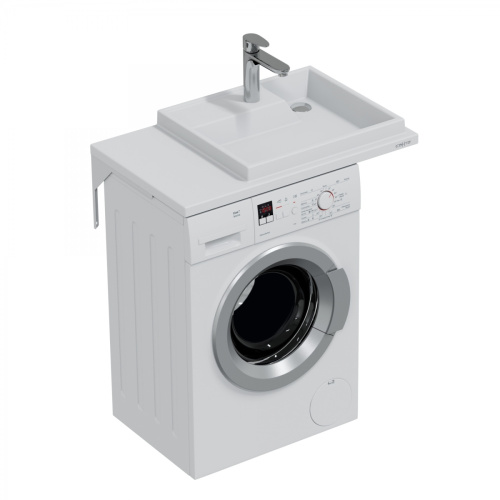 Раковина из искусственного камня СанТа Юпитер 900121 80х50 над стиральной машиной цвет белый 1 отверстие под смеситель - фото 3