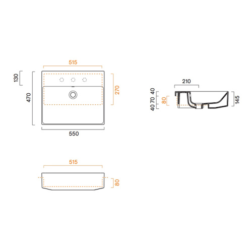 Раковина керамическая Catalano Zero 55 см 126550001 полувстраиваемая цвет белый без отверстий под смеситель - фото 2