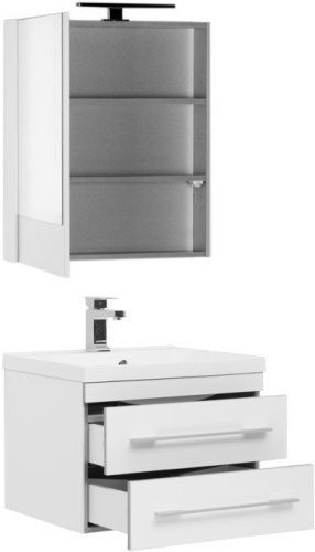 Комплект мебели: тумба с раковиной + зеркало-шкаф Aquanet Верона 00287651 58x48x152 подвесной цвет белый - фото 2