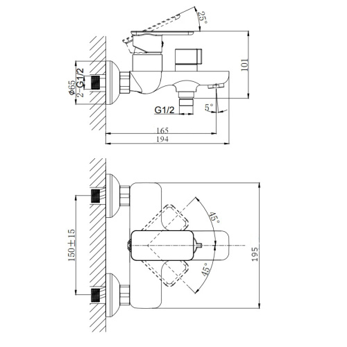 Смеситель для ванны Rush Bruny BR4335-44 настенный хром - фото 2