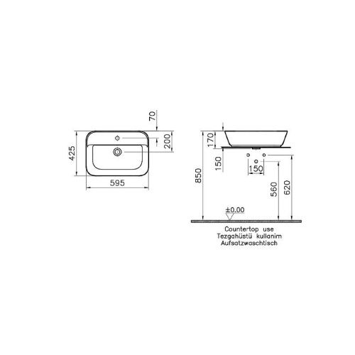 Раковина из сантехнического фарфора Vitra Geo 7426B003-0001 60х40 накладная цвет белый 1 отверстие под смеситель - фото 2