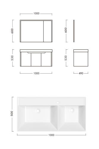 Комплект мебели: тумба 101x46x51 + раковина + шкаф-зеркало Cerutti SPA MAIELLA 100 подвесной цвет серый - фото 5