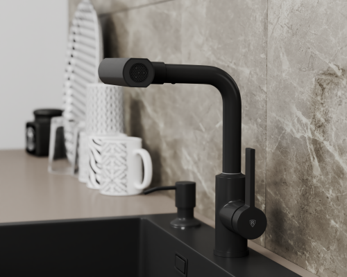 Смеситель для кухни Tinos TI3732-17Black на раковину/столешницу черный матовый - фото 5